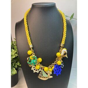 Talbots Nautical Charm Necklace Yellow Rope Design Crab Seahorse -275